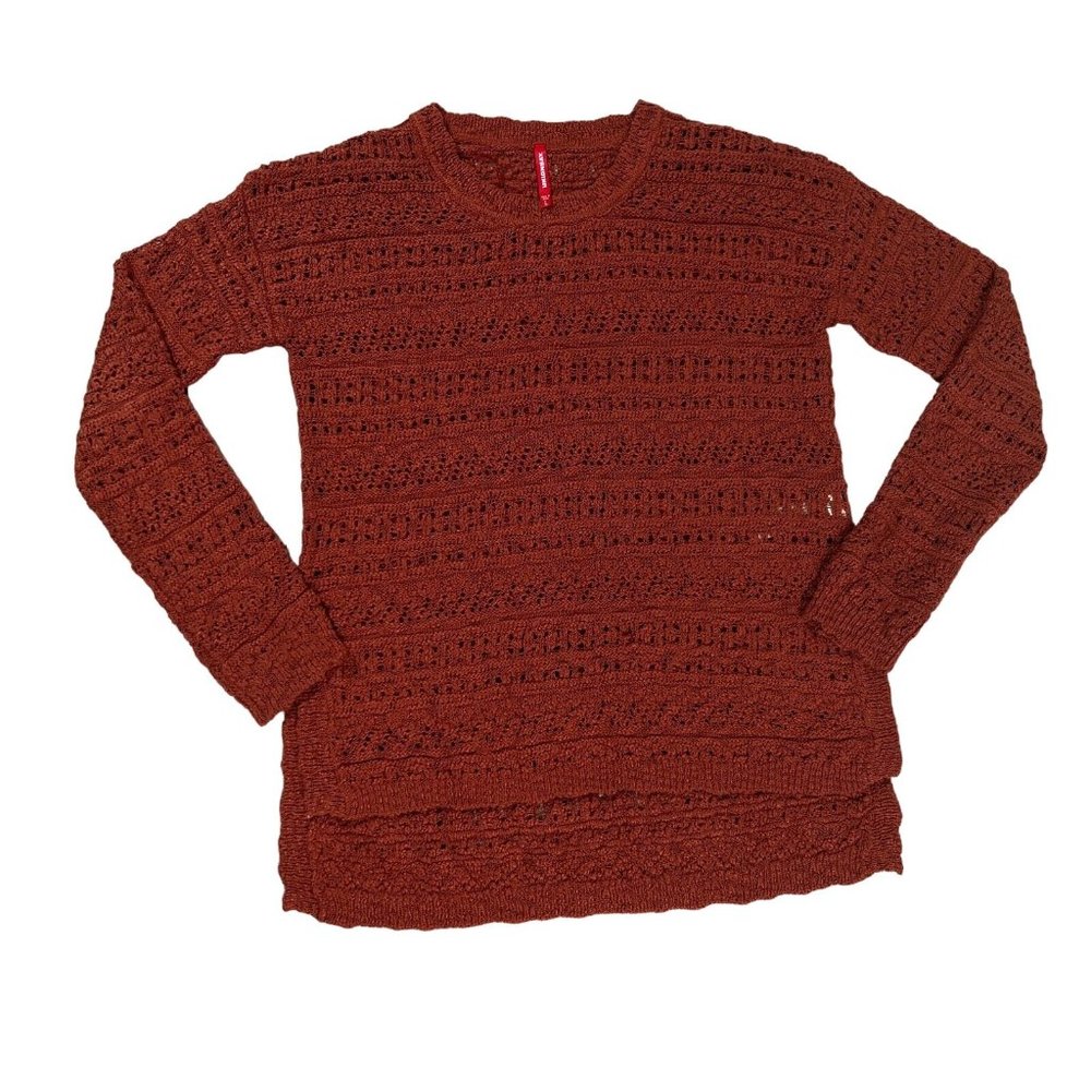 UNIONBAY Sweater Women's Long Sleeve Loose Knit Split Hem Pullover Brown Large